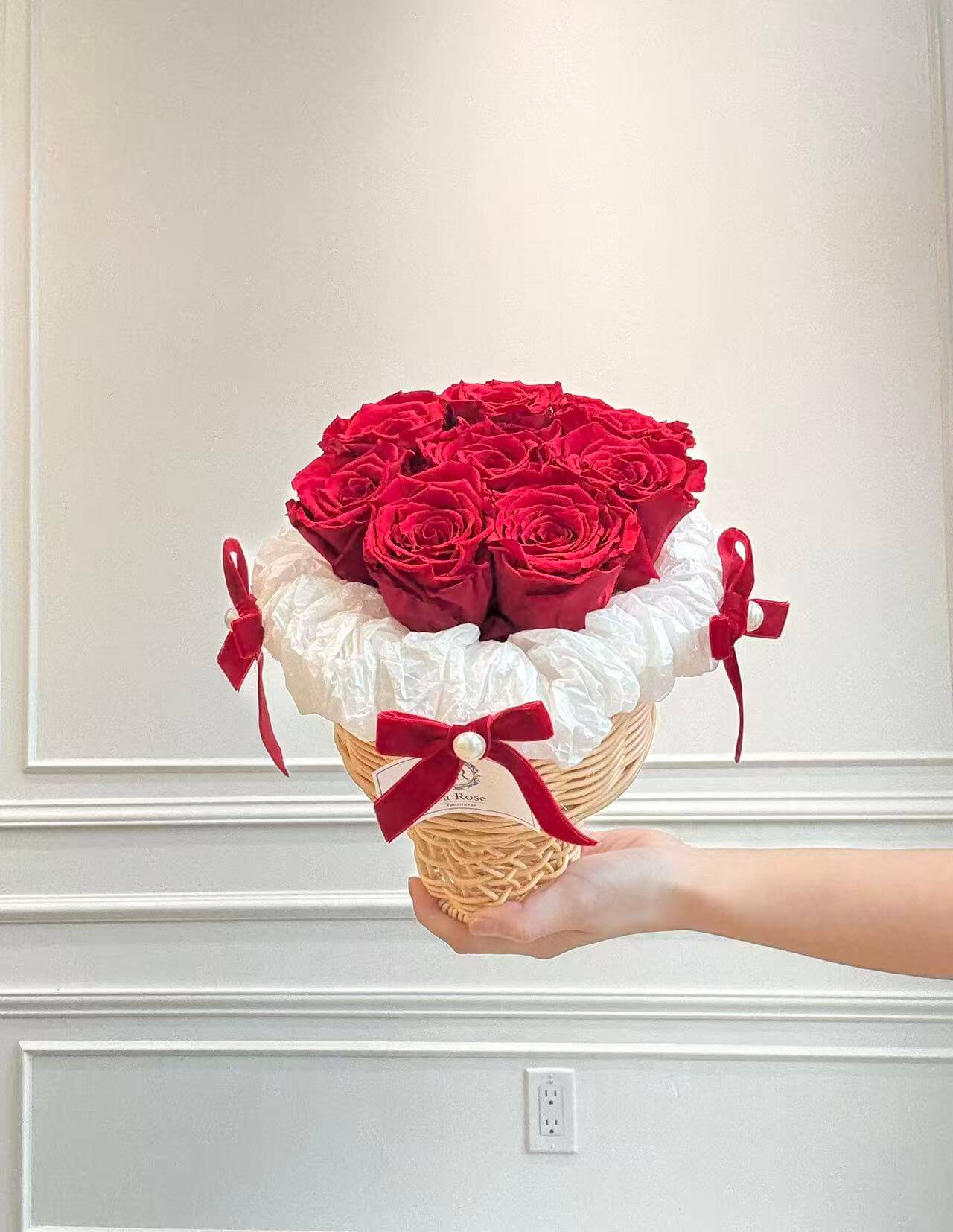 P3. Preserved Red Rose Basket Bouquet