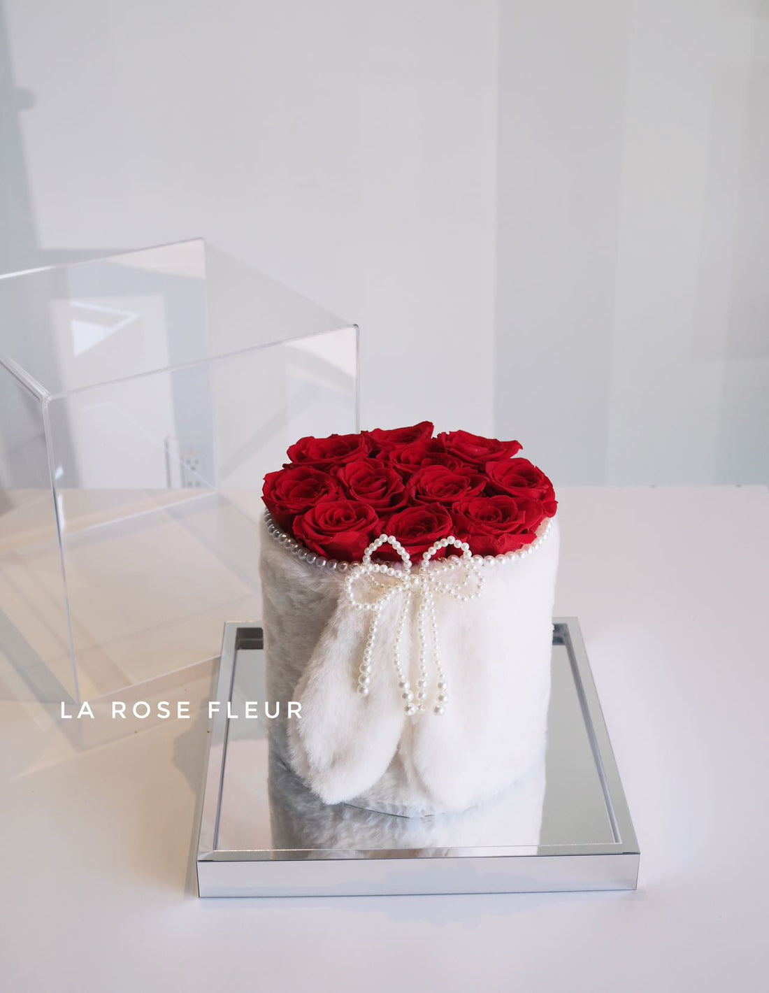 Preserved Red Rose Bunny Bucket