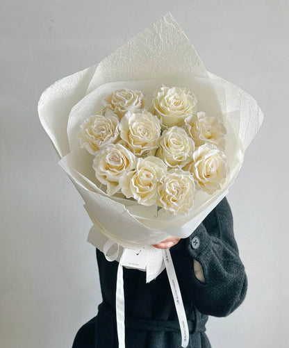 White Velvet Tinted Rose Bouquet