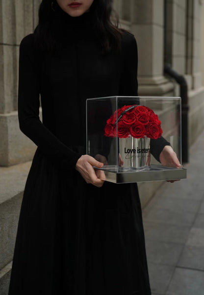 Preserved Rose Transparent Flower Bucket